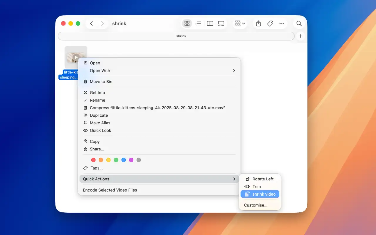right click compress video on mac