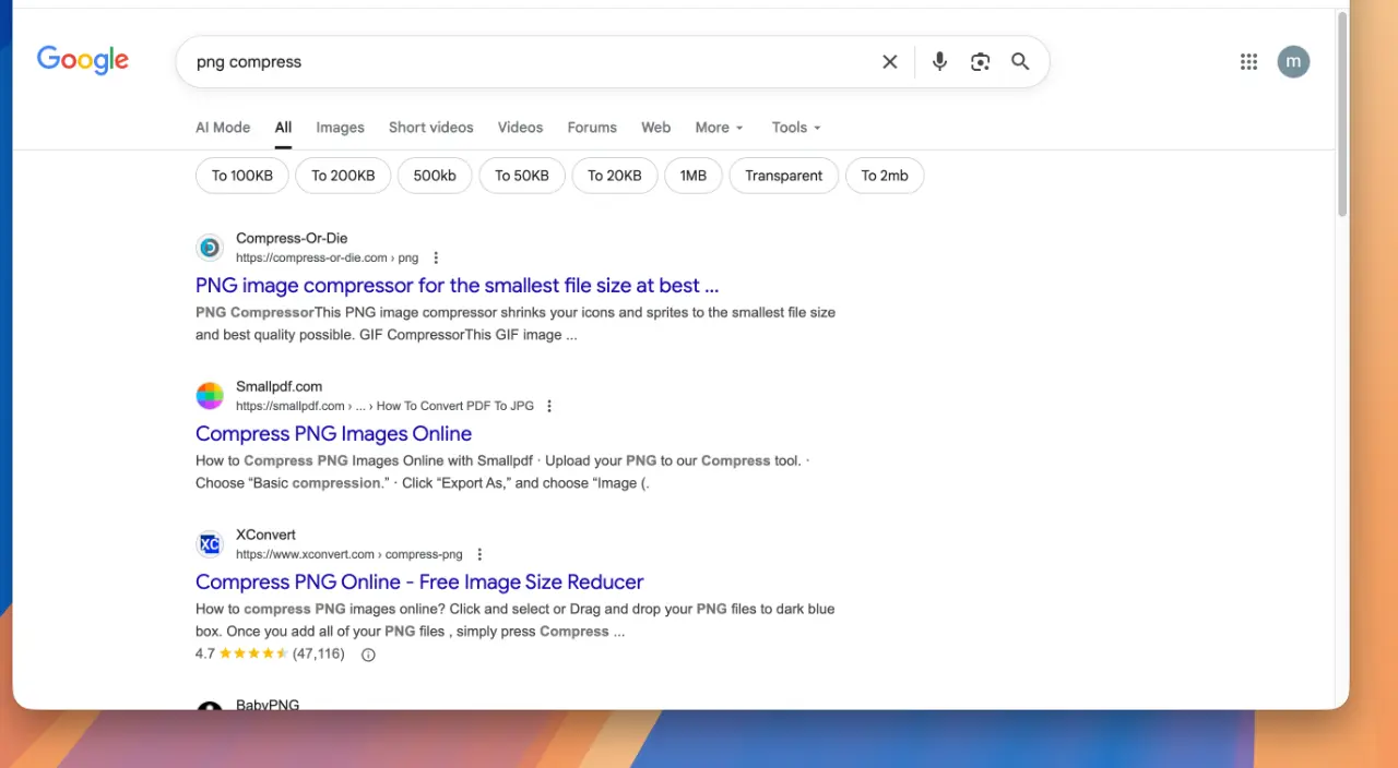 reduce png size browser